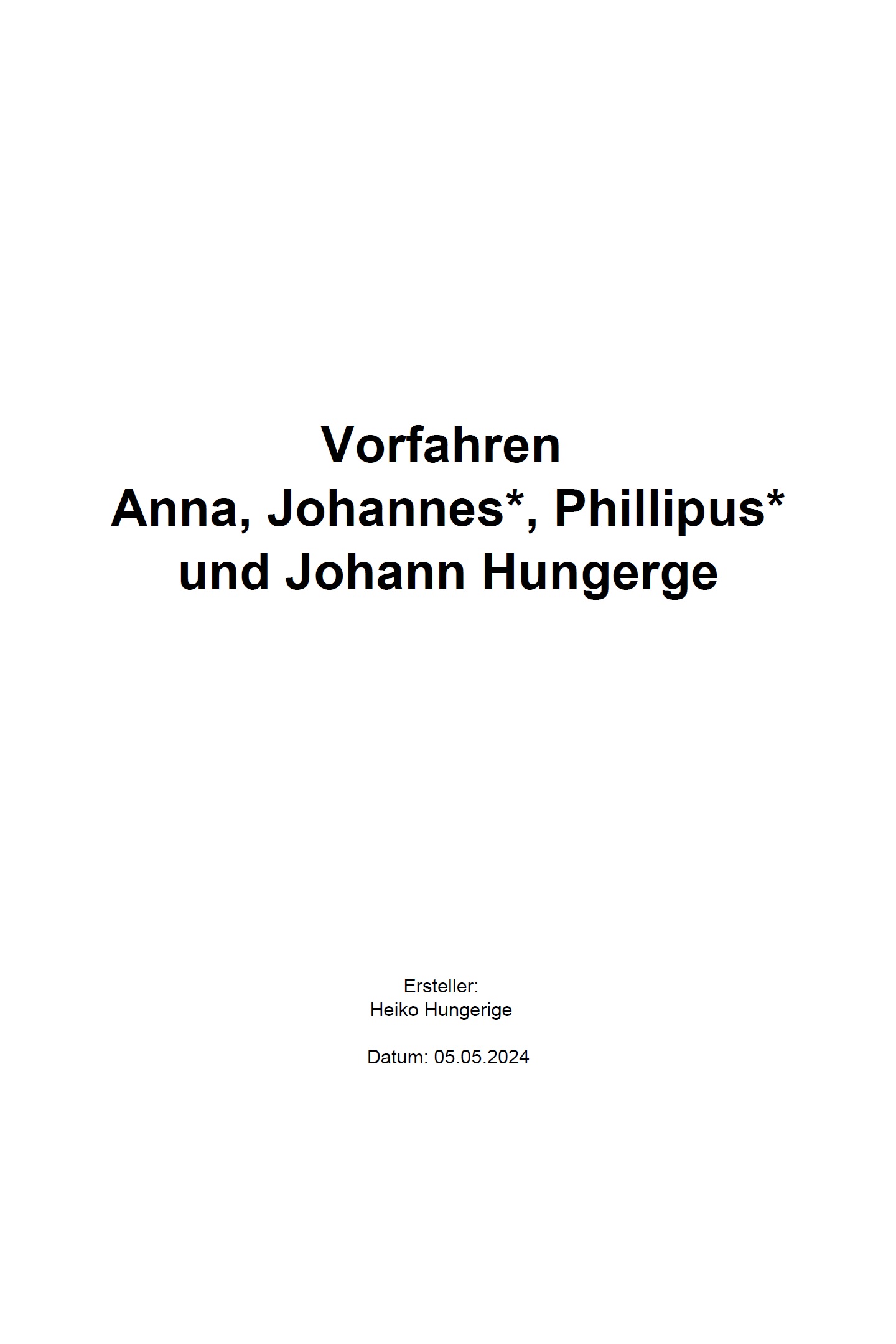 Ahnenbuch (Beispiel 3) mit Ahnenblatt 4.06 - Vorfahren Anna, Johannes, Phillipus und Johann Hungerge