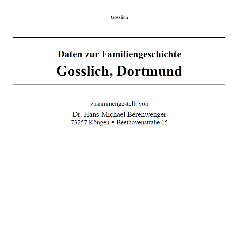 Berenwenger (2022), Familiengeschichte Gosslich, Dortmund