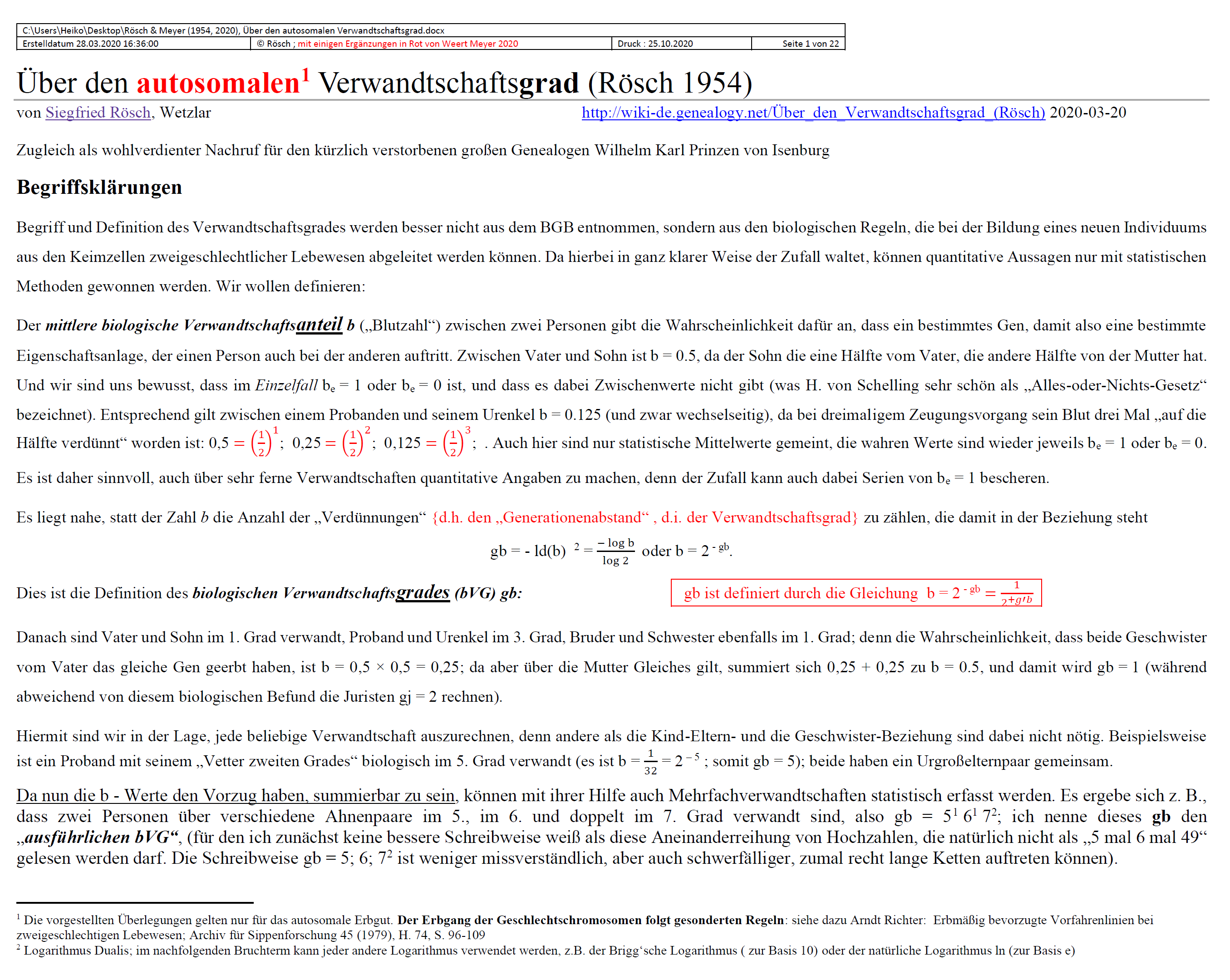 Rösch (1957), Über den (autosomalen) Verwandtschaftsgrad (Überarbeitung von Weert Meyer, 2020)