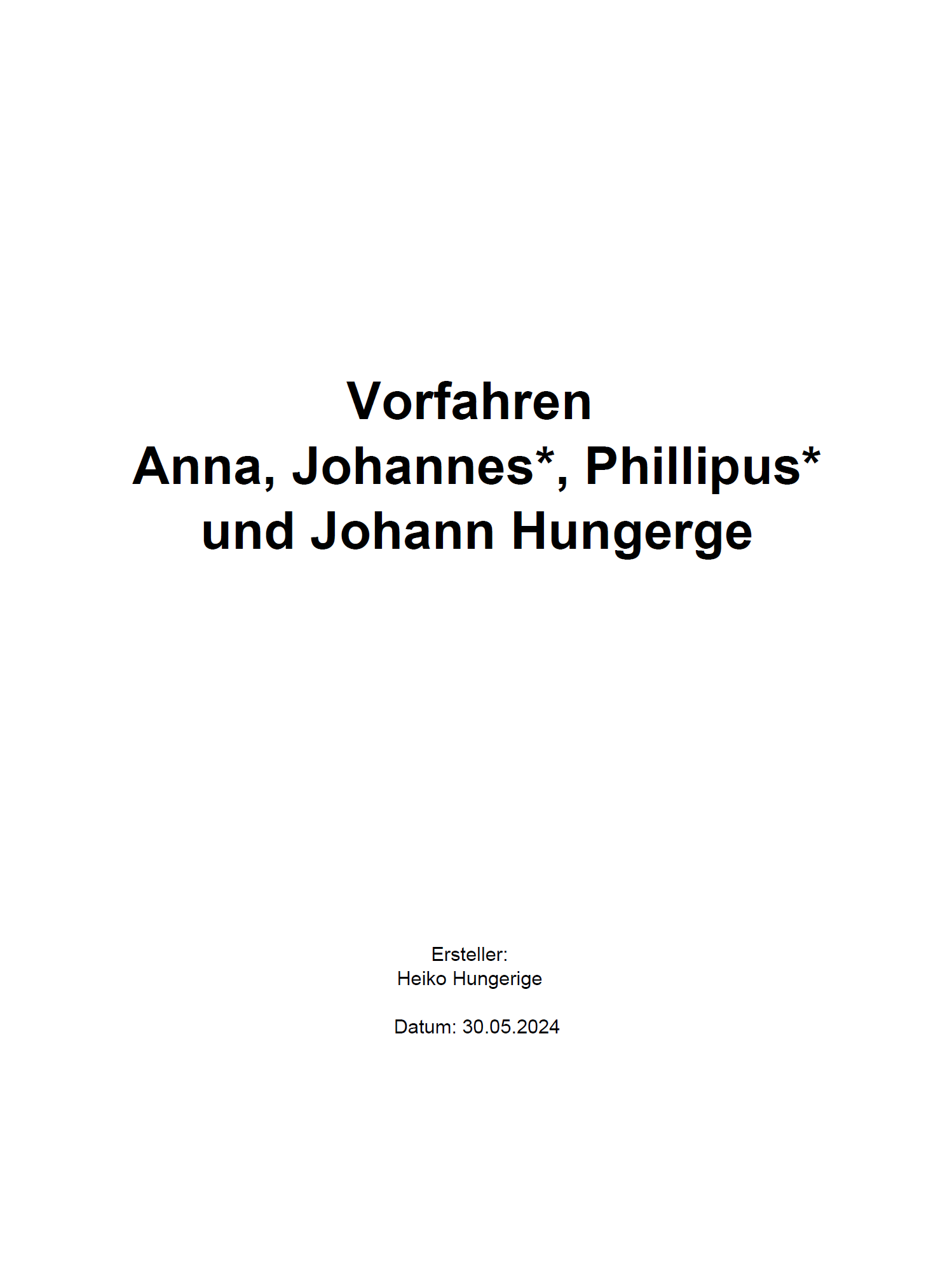 Ahnenbuch (Beispiel 3) mit Ahnenblatt 4.07 - Vorfahren Anna, Johannes, Phillipus und Johann Hungerge