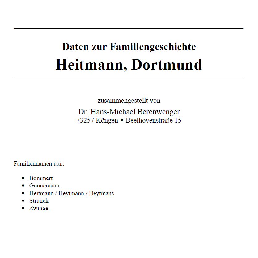 Berenwenger (2022), Familiengeschichte Heitmann, Dortmund