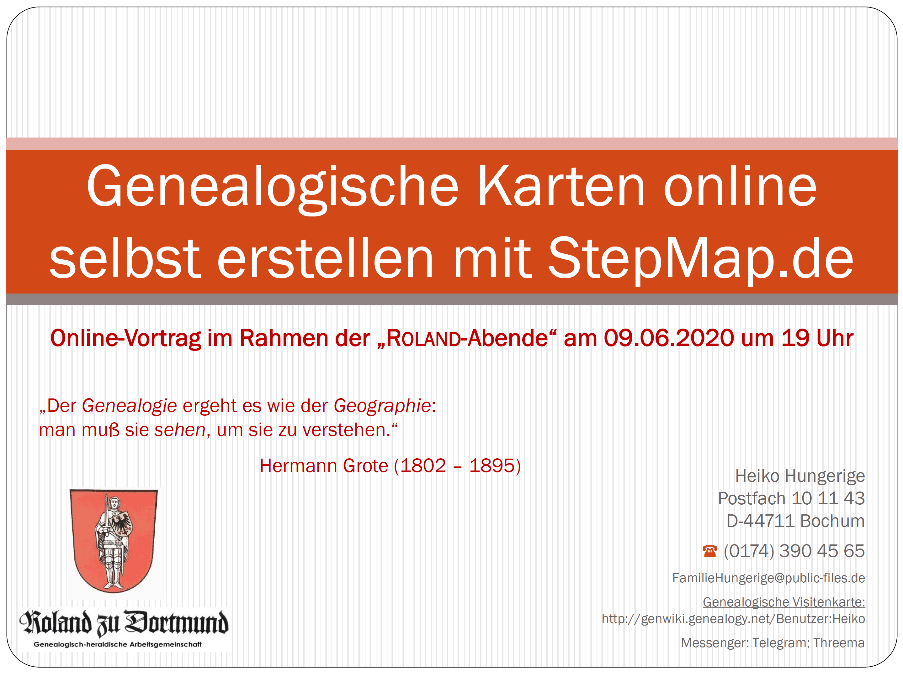 Hungerige (2020), Genealogische Karten online selbst erstellen mit StepMap.de