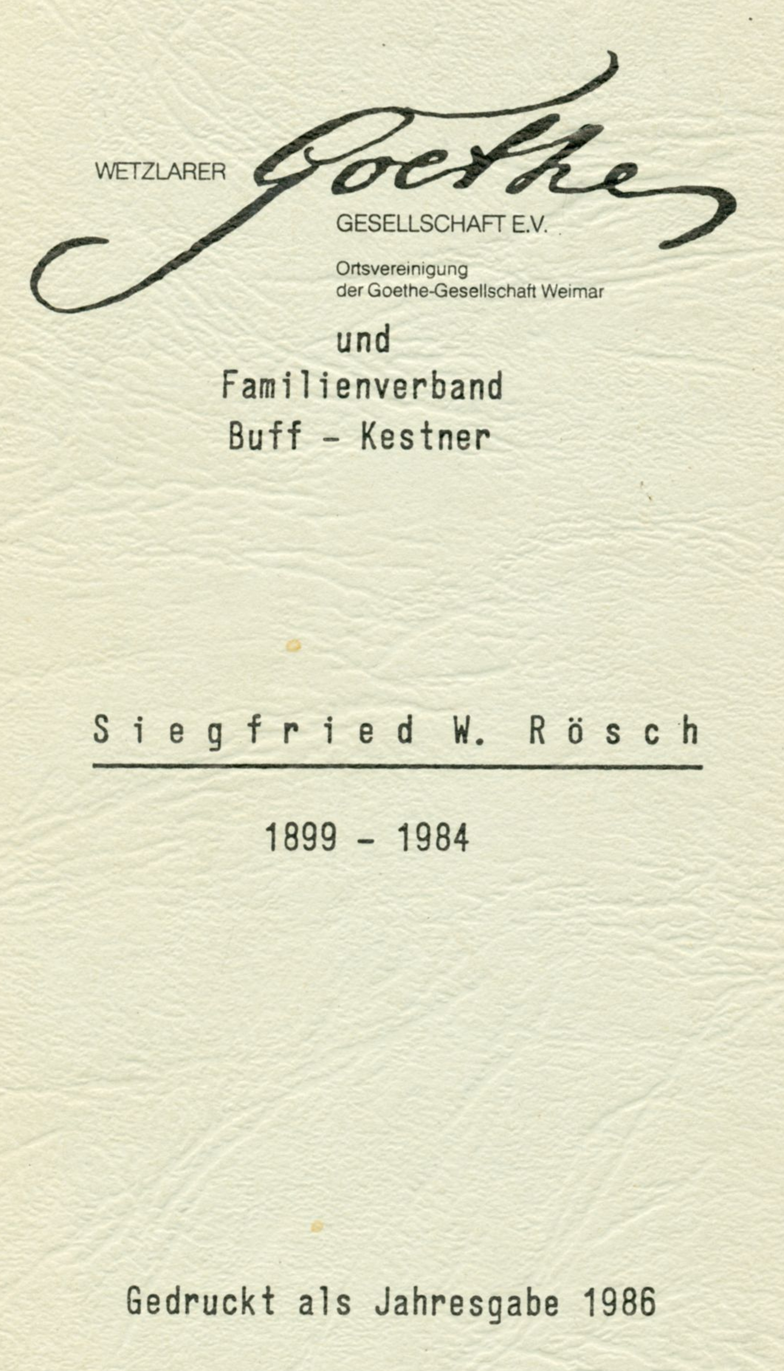 Rösch - Gedenkschrift (1986)