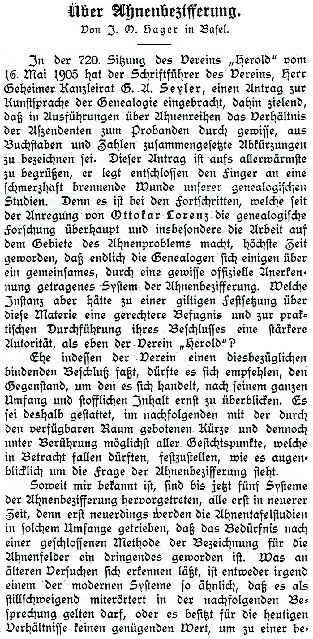 Hager (1905), Über Ahnenbezifferung