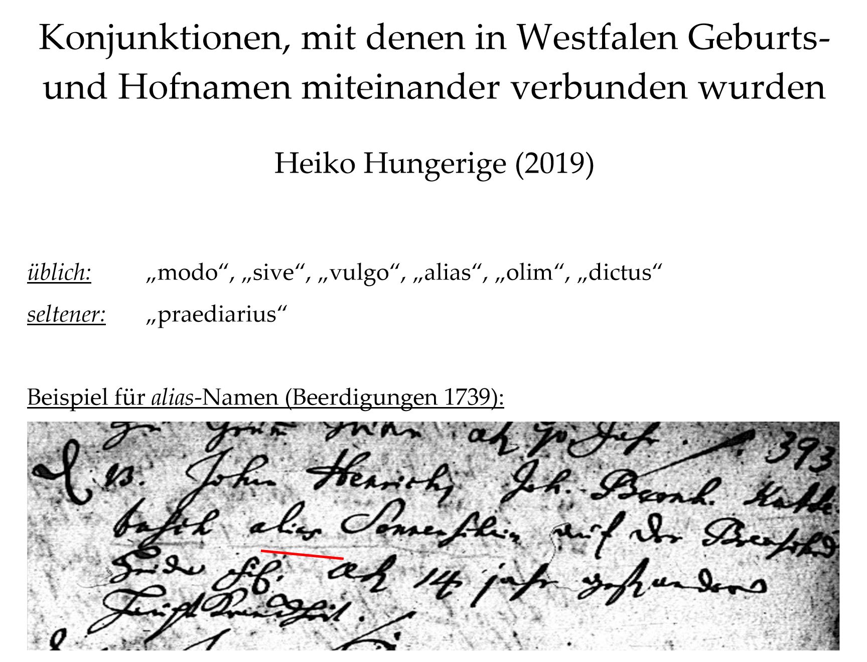 Hungerige (2019), Konjunktionen, mit denen in Westfalen Geburts- und Hofnamen miteinander verbunden wurden