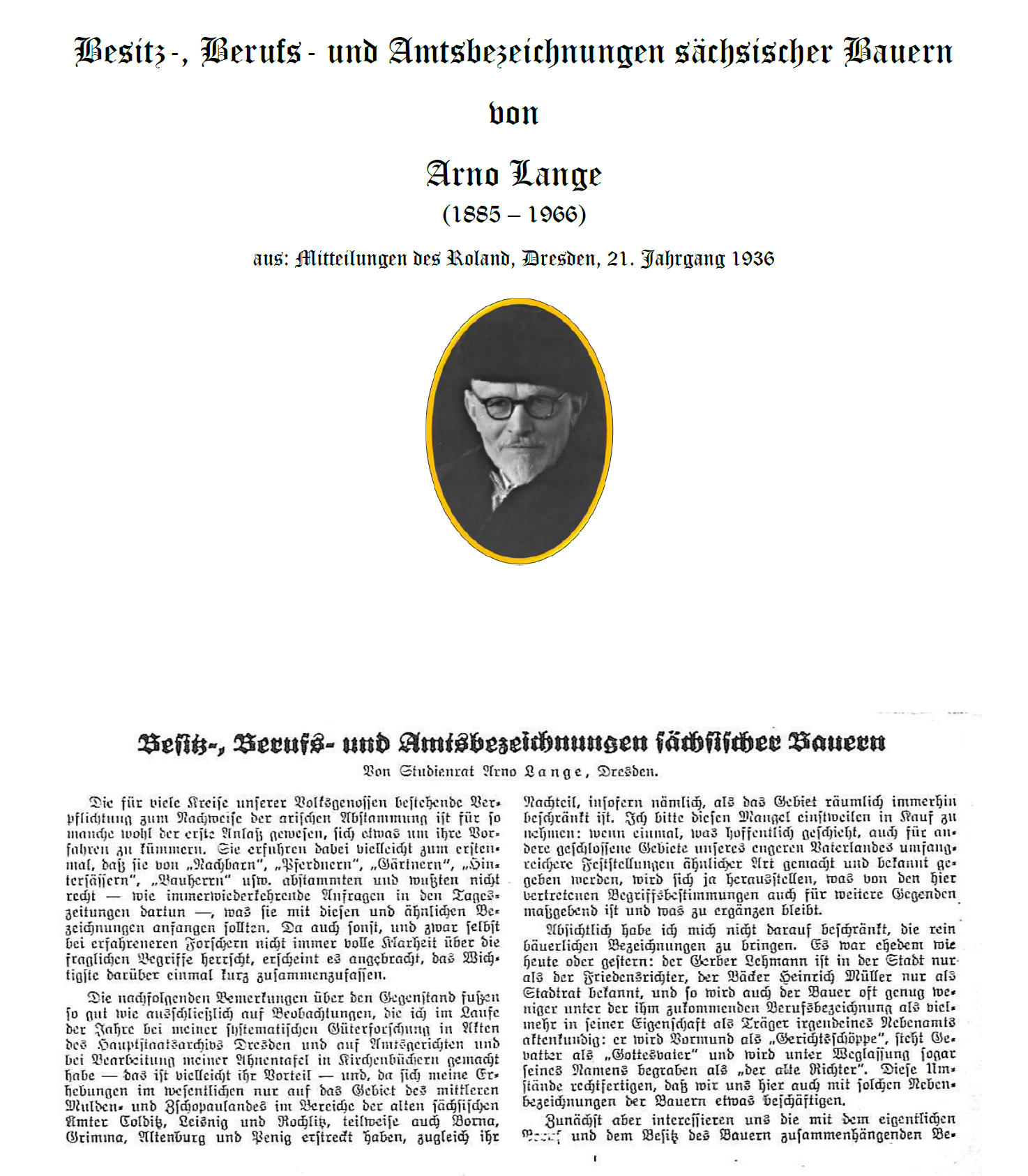Lange (1936), Besitz-, Berufs- und Amtsbezeichnungen sächsischer Bauern