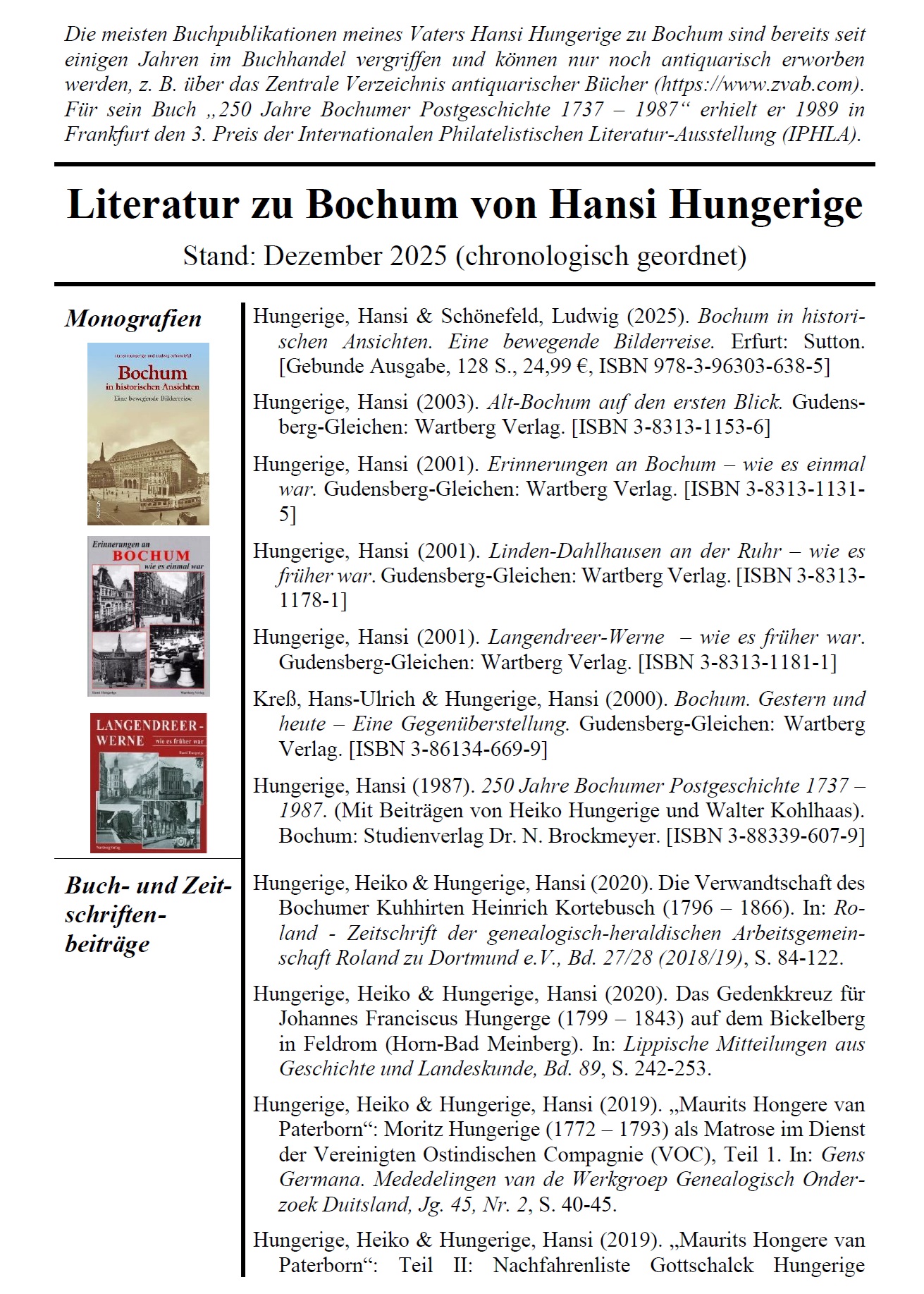 Hungerige (2025), Publikationen zu Bochum von Hansi Hungerige