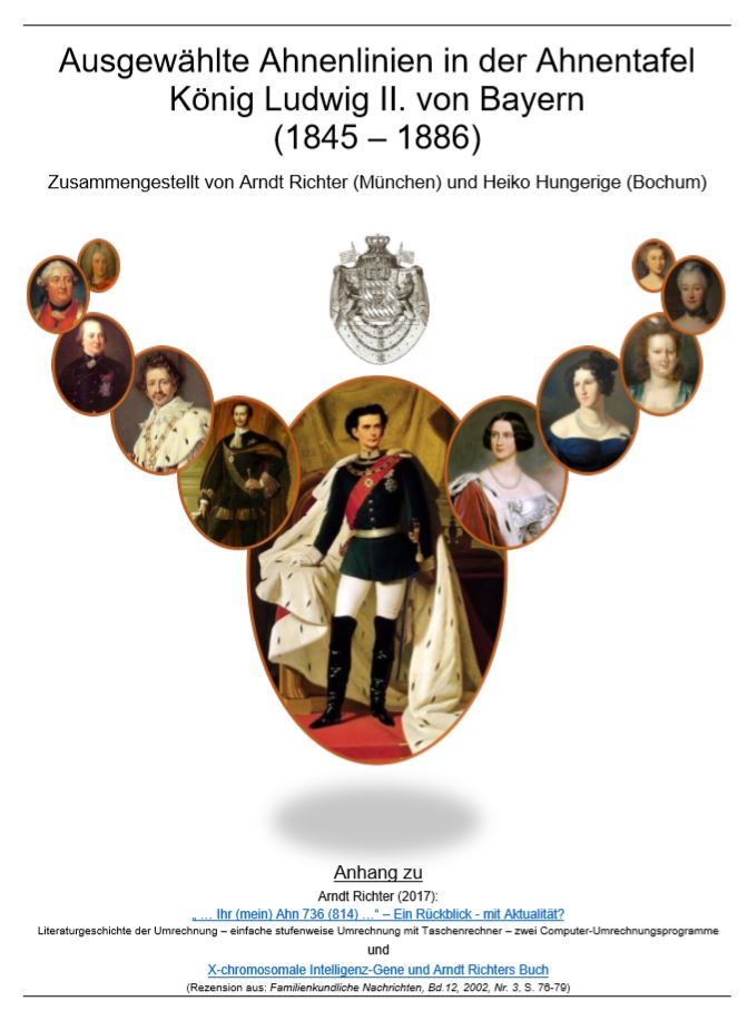 Richter & Hungerige (2017), Ausgewählte Ahnenlinien in der Ahnentafel König Ludwig II. von Bayern (1845 – 1886)
