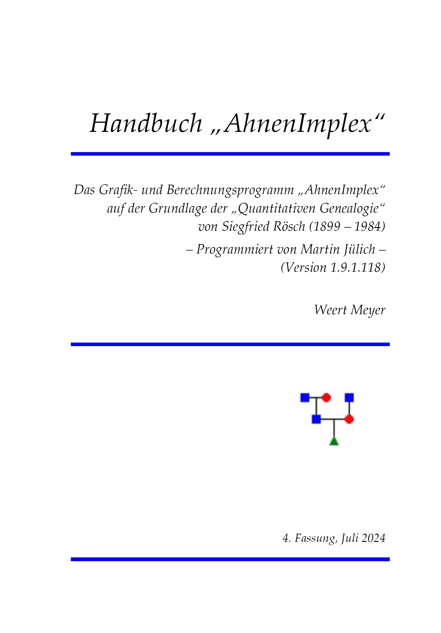 'AhnenImplex' - Handbuch von Weert Meyer zum Berechnungs- und Grafikprogramm