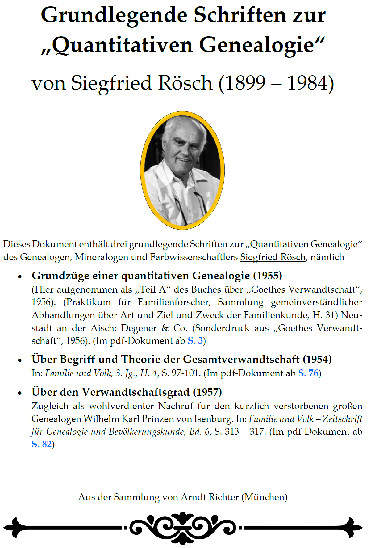 Rösch, Grundlegende Schriften zur Quantitativen Genealogie
