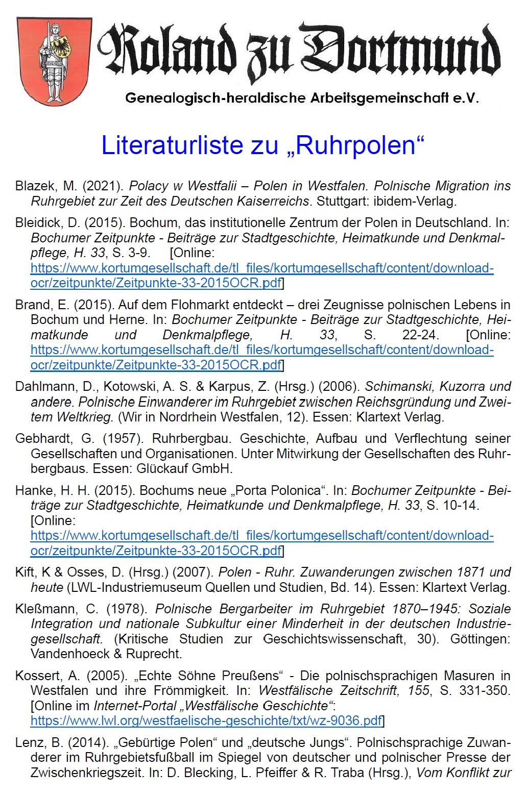 RzD (2026), Literaturliste zu Ruhrpolen