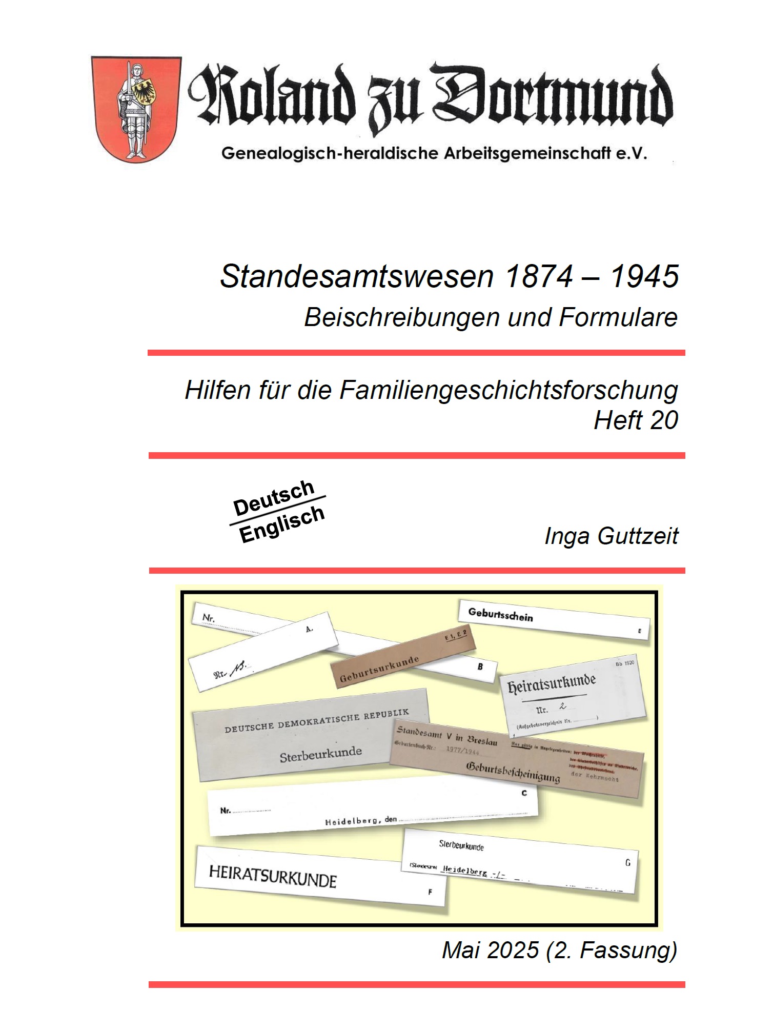 RzD-Forschungshilfen Heft 20 - Standesamtswesen 1874 - 1945, 2. Fassung